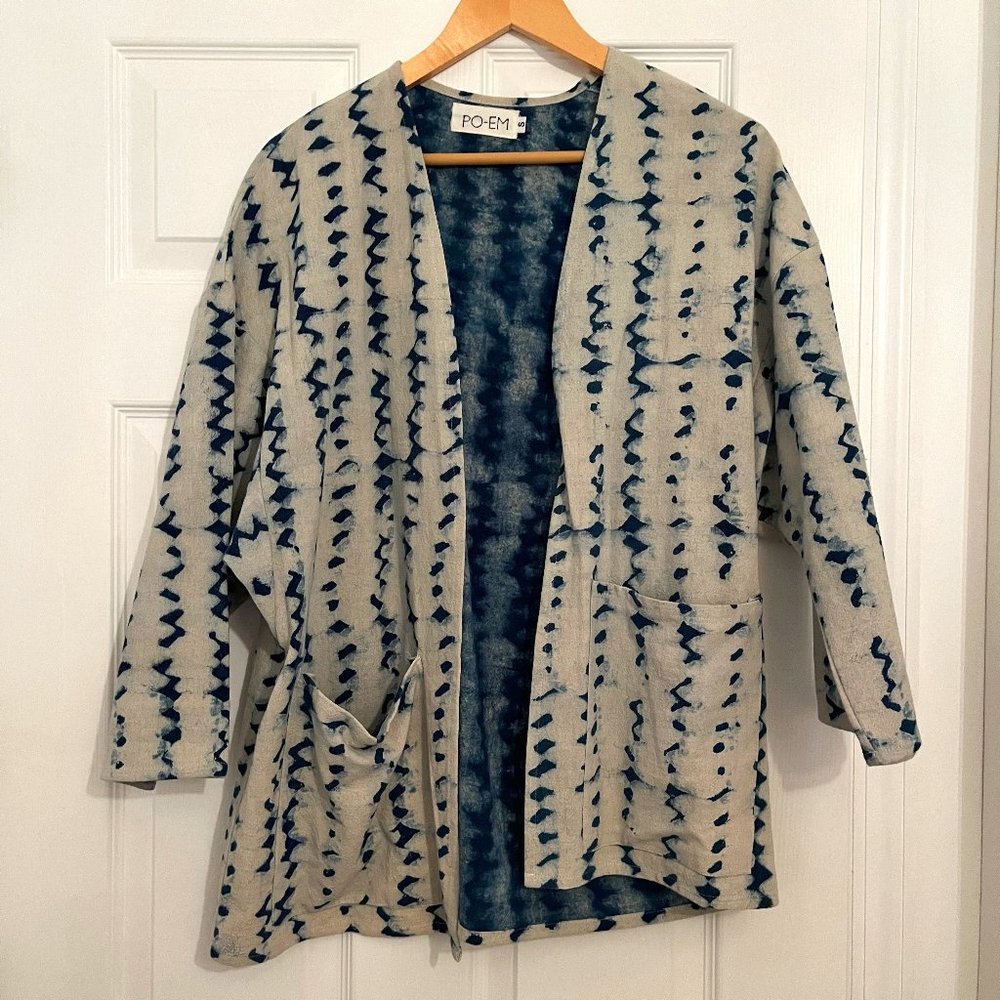PO-EM Dabu indigo cardi jacket